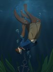 anchor anchor_symbol anthro asphyxiation biped bottomwear bubble cargo_shorts choker clothed clothed_anthro clothing drowning fur imminent_death jewelry male male_anthro multicolored_body multicolored_fur navel necklace otter_tail shirt shorts solo tail topwear two_tone_body two_tone_fur underwater water wet wet_body wet_clothing whiskers loratnar echo_(game) echo_(series) echo_project chase_hunter mammal mustelid otter absurd_res hi_res