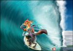 anthro bikini canid canine clothed clothing dipstick_ears dipstick_tail disney duo ear_markings female fox green_eyes hi_res judy_hopps lagomorph leporid link6432 male mammal markings multicolored_ears multicolored_tail nick_wilde purple_eyes rabbit red_fox sea surfboard surfing swimming_trunks swimwear tail tail_markings teeth true_fox vehicle water watercraft wave zootopia