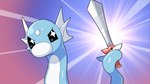16:9 2022 ambiguous_gender black_eyes blue_body blue_head blue_tail dratini drunk_oak generation_1_pokemon hi_res holding_melee_weapon holding_object holding_sword holding_weapon melee_weapon multicolored_body multicolored_head nintendo pokemon pokemon_(species) solo sword tail tail_holding_object weapon white_body widescreen