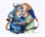 anthro black_nose clothed clothing fur group group_hug horn hug hugging_another male police police_uniform simple_background smile standing uniform white_background chrisbcritter disney zootopia benjamin_clawhauser chief_bogo flash_slothmore leodore_lionheart bovid bovine cape_buffalo cheetah felid feline lion mammal pantherine pilosan sloth three-toed_sloth xenarthran 2017