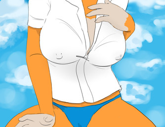 anthro big_breasts breasts clothed clothing female fully_clothed fur huge_breasts nipple_outline orange_body orange_fur panties shirt solo topwear torso_shot underwear ban-ter bant3r final_fantasy square_enix bangaa source_request