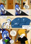 anthro bed book canid canine cleaning comic dialogue english_text equid eyewear facepalm father_(lore) female feral fox furniture glasses hasbro hi_res male mammal mother_(lore) my_little_pony nikkisheep parent_(lore) smile sofa text