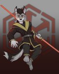 anthro belt belt_buckle belt_pouch buckle double_bladed_lightsaber evil_eyes fur inner_ear_fluff jumping lightsaber logo male melee_weapon multicolored_body multicolored_fur red_eyes red_lightsaber saberstaff sith sith_lord solo tuft two_tone_body two_tone_fur weapon lordofnothin1 star_wars roel_(itsthatonegiy) canid canine canis domestic_dog mammal absurd_res hi_res