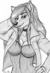 anthro breasts canid canine cleavage clothed clothing female fox looking_at_viewer mammal monochrome sketch smile solo traditional_media_(artwork) vani-fox