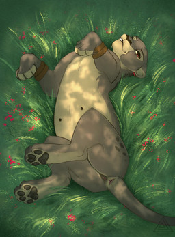 anatomically_correct anatomically_correct_genitalia anatomically_correct_vulva animal_genitalia animal_vulva anklet anus bedroom_eyes bite biting_lip biting_own_lip black_pawpads brown_lips brown_nipples brown_nose dappled_light detailed_background digitigrade feline_genitalia feline_vulva female feral front_view fur genitals high-angle_view jewelry legs_up lips looking_at_viewer looking_up lying narrowed_eyes nipples on_back on_grass outside pawpads seductive self_bite solo tail_anus teeth under_shade vulva elicitie farajah_(smooshkin) felid lion mammal pantherine 2020 full-length_portrait hi_res portrait