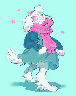 anthro black_sleeves clothing digitigrade eyewear floppy_ears fur glasses green_clothing green_eyewear green_glasses green_robe horn lop_ears male pink_eyes pink_horn pink_scarf robe scarf solo tail white_body white_fur shug888 deltarune undertale_(series) ralsei bovid caprine goat mammal full-length_portrait hi_res portrait
