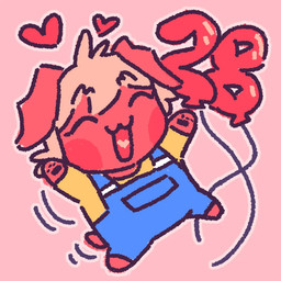 ambiguous_gender anthro balloon blonde_hair chibi clothing eyes_closed floppy_ears folded_ears fur hair happy heart_symbol inflatable jumping motion_lines number overalls pawpads red_body red_fur rosy_cheeks shirt small_tail smile solo tail topwear yellow_clothing yellow_shirt yellow_topwear 90percentdenny 90_percent_studios purrfect_apawcalypse olive_higgins canid canine canis domestic_dog mammal 1:1 promotional_material