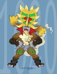 anthro beard blue_eyes braided_beard bulge clothing facial_hair looking_at_viewer male multicolored_body muscular muscular_male open_mouth simple_background solo standing underwear doggonotebook nintendo pokemon ancient_pokemon generation_9_pokemon gouging_fire legendary_pokemon paradox_pokemon pokemon_(species) absurd_res hi_res