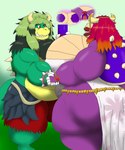 anthro belly big_belly big_breasts big_bulge big_butt breasts bulge butt clothing dress duo female highlights_(coloring) huge_belly huge_breasts huge_bulge huge_butt hyper hyper_breasts hyper_butt imagination magenta_hair male male/female muscular muscular_male orange_highlights overweight overweight_female overweight_male sex shell alythewolfcat mario_bros nintendo aoi_hikawa koopa scalie hi_res