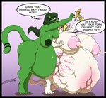 2018 anthro areola belly big_belly big_breasts blonde_hair bodily_fluids both_pregnant breasts buckteeth cecilia_(deonwolf) deonwolf digital_media_(artwork) domestic_cat duo english_text eyewear felid feline felis female fur glasses green_body green_fur green_hair hair huge_belly huge_breasts hyper hyper_belly hyper_pregnancy lactating mammal michelle_(jethro) milk multi_breast multiple_pregnancies murid murine navel nipples nude outie_navel pregnant pregnant_anthro pregnant_female ranged_weapon rat raygun rodent speech_bubble stretch_marks teeth text thick_thighs unborn_kicking weapon white_body white_fur