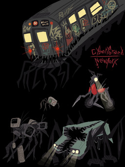 after_transformation ambiguous_gender body_horror car computer computer_keyboard computer_monitor computer_mouse deformed electronics feral graffiti group headless headlight headlight_eyes hivemind horror_(theme) machine merging metallic_body motorcycle multi_limb public_transportation rapid_transit sharp_teeth solo split_body subway teeth text train transformation vehicle krayzay_wire deltarune hasbro takara_tomy transformers undertale_(series) friend_(deltarune) animate_inanimate arthropod cybertronian insect living_car living_machine living_train living_vehicle robot absurd_res english_text hi_res