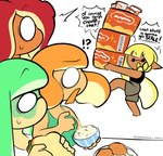 chicken_meat confusion eating eating_food female food holding_object home humor meat noodles ramen ramen_noodles rice sandwich_(food) shocked splatfest puppysnackz nintendo splatoon agent_3_(splatoon) agent_3_(splatoon_3) agent_4_(splatoon) agent_8_(splatoon) cephalopod inkling marine mollusk octarian octoling hi_res