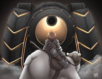 anthro butt cannon clothed clothing duo female fur hair headgear holding_object holding_weapon monk ranged_weapon rear_view reins riding saddle straddling tail weapon white_body white_fur drxii blizzard_entertainment warcraft bear giant_panda mammal pandaren polar_bear ursine 2015 digital_media_(artwork) hi_res
