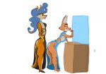 anthro clothing dress duo female lipstick makeup jrxt dreamworks sly_cooper_(series) sony_corporation sony_interactive_entertainment sucker_punch_productions the_bad_guys carmelita_fox diane_foxington canid canine fox mammal hi_res