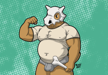 anthro belly biped brown_body bulge clothing male musclegut muscular shirt solo standing topwear underwear bolt_art7 nintendo pokemon cubone generation_1_pokemon pokemon_(species) 2026 hi_res