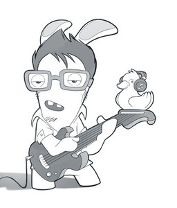 ambiguous_feral ambiguous_gender anthro arms_bent beak black_hair black_mouth bottomless bottomless_anthro bottomless_male buckteeth button_(fastener) closed_beak closed_smile clothed clothed_anthro clothed_male clothing duo electric_guitar electronics eyewear facial_hair feathered_wings feathers feral folded_wings glasses goatee grey_eyewear grey_glasses grey_inner_ear guitar hair half-closed_eyes headphones larger_anthro larger_male long_ears male mitten_hands mouth_closed musical_instrument narrowed_eyes no_eyebrows noseless playing_guitar playing_music plucked_string_instrument rectangular_glasses shirt short_hair simple_background size_difference smaller_ambiguous smaller_feral smile standing string_instrument stubble teeth topwear white_background white_beak white_clothing white_shirt white_topwear white_wings wings claudia_tuci raving_rabbids rayman_(series) ubisoft tux_the_rabbid anatid anseriform avian bird duck lagomorph mammal rabbid 2018 digital_drawing_(artwork) digital_media_(artwork) english_description greyscale monochrome shaded