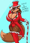anthro breasts candy candy_cane canid canine clothing dessert female food fox hi_res large-rarge mammal mistletoe plant solo