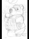 anthro beverage black_bars bodily_fluids bulge clothing coffee male overweight overweight_anthro overweight_male shirt solo sweat topwear daich animal_crossing nintendo tom_nook_(animal_crossing) canid canine mammal raccoon_dog tanuki 2020 3:4 monochrome pillarbox