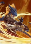 2023 anthro attack conditional_dnp dragon female fire hi_res latex_(artist) magic melee_weapon mythological_creature mythological_scalie mythology scalie solo sword warrior weapon
