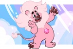 ambiguous_gender anthro belly_gem fur fusion gem happy pink_body pink_fur semi-anthro solo surprise tbid cartoon_network steven_universe lion_(steven_universe) steven_quartz_universe stion diamond_(gem_species) felid lion mammal pantherine