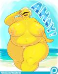 :d belly big_belly big_breasts blonde_hair breasts dialogue eyes_closed female genitals glistening glistening_body hair huge_breasts navel nipples not_furry nude obese obese_female obese_humanoid open_mouth overweight overweight_female overweight_humanoid patreon_logo pussy short_hair smile solo suntan tan_line teeth text thick_thighs tongue website_logo wide_hips yellow_body yellow_skin dieselbrain patreon sucy cyclops humanoid english_text hi_res url