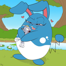 anthro biped black_nose blue_body blush blush_lines bodily_fluids day duo eyebrows female grey_body half-closed_eyes heart_symbol holding_another hug larger_female looking_at_another male multicolored_body narrowed_eyes nude open_mouth outside plant size_difference smaller_male standing sweat teeth tongue tongue_out tree two_tone_body white_body worried fuf nintendo pokemon alolan_form alolan_meowth azumarill generation_2_pokemon generation_7_pokemon pokemon_(species) regional_form_(pokemon) 1:1 2019 hi_res
