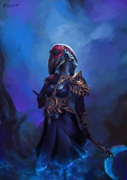 casting_spell fantasy_clothing fantasy_weapon female glowing gold_(metal) gold_jewelry holding_object holding_weapon jewelry solo weapon gaertan aquatic cephalopod coleoid cuttlefish decapodiform mollusk digital_drawing_(artwork) digital_media_(artwork) digital_painting_(artwork) hi_res painting_(artwork) shaded