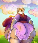 anthro belly belly_overhang big_belly big_breasts big_butt big_nipples black_nose blue_sky breasts brown_eyes brown_hair butt clothed clothing clothing_lift cloud dress dress_lift eyelashes female grass hair huge_belly huge_breasts huge_butt huge_nipples huge_thighs hyper hyper_belly hyper_breasts hyper_butt hyper_nipples hyper_thighs looking_back mature_female morbidly_obese morbidly_obese_anthro morbidly_obese_female nipple_outline nipples obese obese_anthro obese_female outside overweight overweight_anthro overweight_female pink_inner_ear plant purple_clothing purple_dress rear_view red_clothing red_topwear sky smile solo sunrise tan_body tan_ears thick_thighs topwear cooldinosua sega sonic_the_hedgehog_(series) vanilla_the_rabbit lagomorph leporid mammal rabbit 2024 absurd_res colored digital_media_(artwork) hi_res shaded