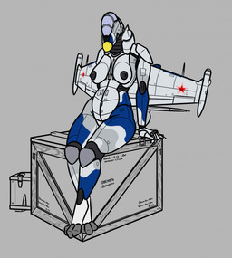 aircraft airplane anthro areola back_wings black_nipples blue_body box breasts camo camo_body cockpit container crate featureless_crotch female grey_background grey_body jet jet_engine machine metallic_body navel nipples non-mammal_breasts non-mammal_navel non-mammal_nipples not_furry nude nude_anthro nude_female simple_background sitting sitting_on_crate smile solo text vehicle weapon white_body wings qwerty1989 aero_vodochody_aerospace_a.s. l-39_albatross aeromorph living_aircraft living_machine living_vehicle cyrillic_text digital_media_(artwork) hi_res