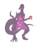 anthro female flat_chested genitals nipple_tape nude pasties pokeball pussy solo standing tape upai nintendo pokemon generation_7_pokemon pokemon_(species) salazzle hi_res