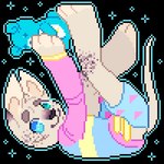 3_toes 4_fingers anthro barefoot blue_bottomwear blue_clothing blue_eyes blue_outline blue_shirt blue_shorts blue_topwear bottomwear brown_eyebrows brown_nose closed_smile clothed clothed_anthro clothed_male clothing eyebrows falling feet fingers fully_clothed fully_clothed_anthro fully_clothed_male green_eyes hairless heterochromia holding_object holding_plushie holding_teddy_bear looking_at_viewer male male_anthro mouth_closed multicolored_clothing multicolored_shirt multicolored_topwear no_pupils outline plushie shirt shorts simple_background smile smiling_at_viewer solo sparkles tan_body tan_skin teddy_bear toes topwear transparent_background chotpot oliver_(adeptarcade) domestic_cat felid feline felis hairless_cat mammal sphynx_(cat) 1:1 2017 alpha_channel digital_media_(artwork) english_description icon low_res pixel_(artwork) shaded simple_shading