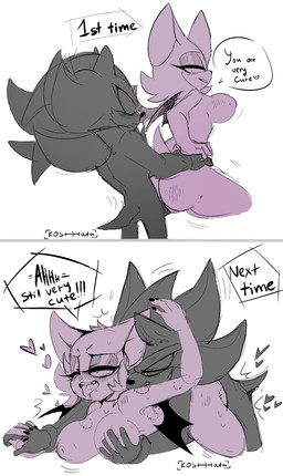 anthro bite bite_mark blush breasts duo female heart_symbol looking_pleasured male male/female neck_bite sex_toy text koshhhata sega sonic_the_hedgehog_(series) rouge_the_bat shadow_the_hedgehog bat eulipotyphlan hedgehog mammal absurd_res english_text hi_res sketch