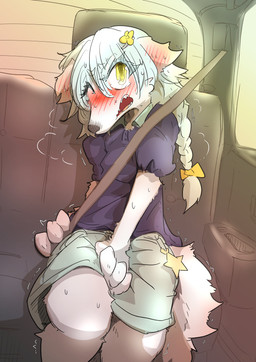 anthro blush clothed clothing desperation female fur hair solo tail yellow_eyes mttbsmn suoha borzoi canid canine canis domestic_dog hunting_dog mammal sighthound absurd_res hi_res