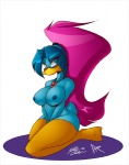 anthro areola bangs beak big_breasts blue_body blue_eyes blue_feathers blue_hair breasts exposure_variation feathers female front_view hair huge_breasts looking_at_viewer multicolored_hair nipple_dip nipples non-mammal_breasts non-mammal_nipples nude pink_hair solo two_tone_hair yellow_body yellow_skin mastergodai upstairstudios knuckle_up! jupiter_(mastergodai) anatid anseriform avian bird duck