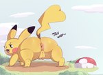 anus big_butt butt female feral genitals looking_at_viewer looking_back looking_pleasured mischievous_smile pussy rear_view solo thick_thighs yellow_body amailemon nintendo pokemon generation_1_pokemon mammal pikachu pokemon_(species) rodent