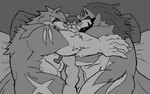 anthro bodily_fluids brother_(lore) brothers_(lore) canid canine canis fur generation_8_pokemon group group_sex hero_of_many_battles_zacian hero_of_many_battles_zamazenta hug humanoid legendary_pokemon looking_at_another male male/male mammal monochrome muscular muscular_anthro muscular_male nintendo nude pecs pokemon pokemon_(species) ryuulabo sandwich_position sex sibling_(lore) size_difference sleeping smile sweat threesome trio wolf zacian zamazenta
