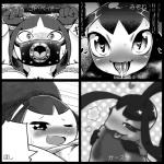 1:1 ahegao ambiguous_gender bdsm black_hair bodily_fluids bondage bound crying eyelashes generation_3_pokemon gotobeido hair heart_symbol hoshi_(artist) hyne_bi japanese_text licking looking_at_viewer looking_pleasured mawile mizo_ne monochrome multiple_images nintendo not_furry one_eye_closed pokemon pokemon_(species) rope saliva solo sweat tears text tongue tongue_out