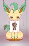 anal_print animal_genitalia animal_pussy anus bodily_fluids canine_genitalia canine_pussy female feral genitals pussy pussy_print shy sitting solo sweat alacarte nintendo pokemon eeveelution generation_4_pokemon leafeon pokemon_(species) hi_res