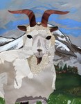 2010 absurd_res ambiguous_gender beard blue_sky bovid brown_nose caprine cloud collage_(artwork) detailed_background facial_hair feral fog goat grass grey_body hi_res horn magazine mammal mountain philtrum plant schreckengast sky snow solo traditional_media_(artwork) tree