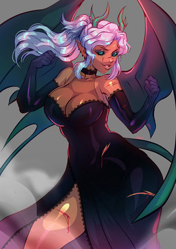 back_wings blood blood_on_clothing bodily_fluids clothing female horn humanoid_pointy_ears pointy_ears scratches solo wings yuwi-cyu fan_character demon demon_humanoid humanoid hi_res