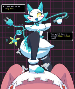 anthro blue_body blush breasts clean_diaper clothed clothing dialogue diaper diapered_dominant dominant dominant_female duo female first_person_view machine solo_focus submissive text wearing_diaper whip white_diaper nyxiettenyxstar deltarune undertale_(series) noelle_holiday tasque_manager darkner felid feline humanoid mammal robot 2021 absurd_res english_text hi_res