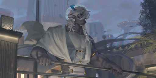 anthro blue_eyes braided_hair building cheek_frill city cityscape clothed clothing grey_body hair heterochromia male male_anthro mouth_closed muscular muscular_anthro muscular_male narrowed_eyes night open_clothing open_topwear outside red_eyes solo standing topwear white_body white_clothing white_hair white_topwear awaldkize mythology dragon mythological_creature mythological_scalie scalie 2024 absurd_res dated hi_res signature