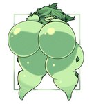 2022 anthro big_breasts black_sclera breasts cacturne dewbber digital_media_(artwork) featureless_breasts female generation_3_pokemon goo-connected_lips green_body green_eyes green_hair hair hi_res huge_breasts huge_thighs hyper hyper_breasts hyper_thighs looking_at_viewer nintendo olivia_(rubyqm) pokemon pokemon_(species) smile solo spiked_body standing thick_thighs