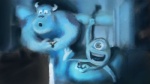 1_eye 3_toes controller duo feet fist game_controller gaming horn inside male open_mouth playing_video_game sitting teeth toes summerdude7 disney monsters_inc pixar mike_wazowski sulley monster 16:9 2012 blue_theme cool_colors hi_res widescreen