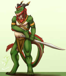 anthro male melee_weapon solo sword tail weapon icy-marth mythology dragon humanoid hybrid mythological_creature mythological_scalie orc scalie hi_res