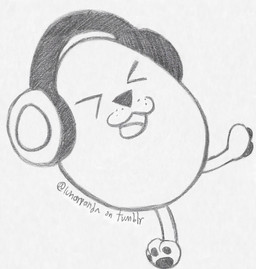 ambiguous_gender black_nose clothing egg electronics feral food headgear headgear_only headphones headphones_only headwear headwear_only mostly_nude open_mouth pawpads simple_background solo tongue white_body lunarpanda8686 eggdog canid canine canis domestic_dog food_creature hybrid mammal graphite_(artwork) meme monochrome sketch traditional_media_(artwork)