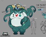 big_butt big_moobs black_sclera blue_body butt cellulite clothing genitals hat headgear headwear huge_butt huge_thighs male moobs mostly_nude multi_eye multi_limb multicolored_body novelty_clothing overweight overweight_male penis red_eyes shirt size_difference small_penis smaller_human sun_hat thick_thighs topwear ze_blackball.d the_tourist_(ze_blackball.d) alien human mammal model_sheet