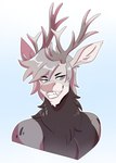 anthro antlers eyebrows eyelashes horn male smile solo teeth rd406 2021 digital_media_(artwork) hi_res