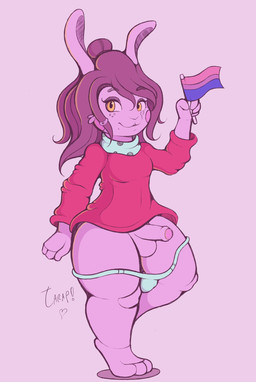 anthro balls bisexual_pride_colors breasts foreskin fur genitals gynomorph heart_symbol intersex lgbt_pride penis pride_colors shortstack shortstack_gynomorph shortstack_intersex small_breasts solo lil_tarap lgbt_pride_month anji_(lil_tarap) lagomorph leporid mammal rabbit 2019 digital_media_(artwork) hi_res