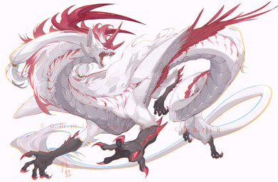2_horns 3_toes 4_arms 4_ears 5_fingers accessory ambiguous_gender arm_spikes back_spikes black_body claws countershade_torso countershading fangs feathers feet feral finger_claws fingers fur grey_body grey_countershading hair hair_accessory hair_ring head_horn horn looking_aside multi_arm multi_ear multi_limb open_mouth red_body red_claws red_eyes red_feathers red_fur red_hair red_stripes serpentine simple_background solo spikes spikes_(anatomy) striped_body striped_neck stripes tail teeth text toe_claws toes tongue_showing white_background white_body white_feathers white_fur white_hair white_sclera chiayeeee mythology dragon eastern_dragon feathered_dragon feathered_scalie furred_dragon furred_scalie mythological_creature mythological_scalie scalie 2022 chromatic_aberration digital_drawing_(artwork) digital_media_(artwork) english_text full-length_portrait hi_res portrait signature